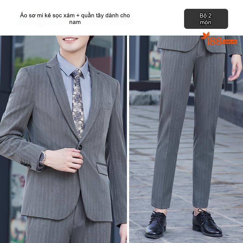 Bộ Vest Công Sở Dài Tay Kẻ Sọc Dáng Ôm Cho Nam và Nữ Màu Xám