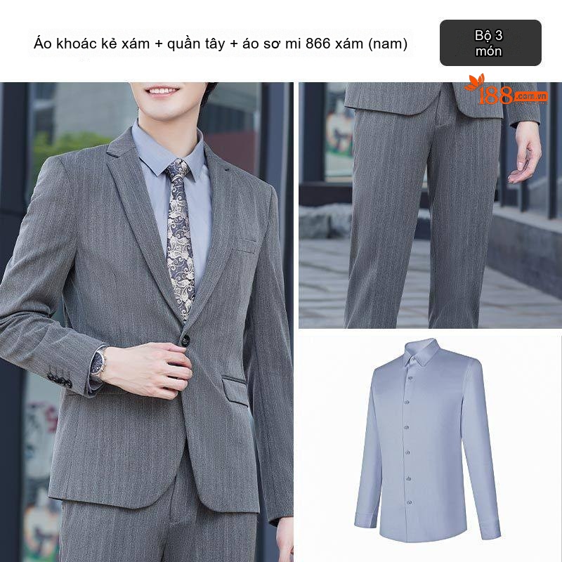 Bộ Vest Công Sở Dài Tay Kẻ Sọc Dáng Ôm Cho Nam và Nữ Màu Xám