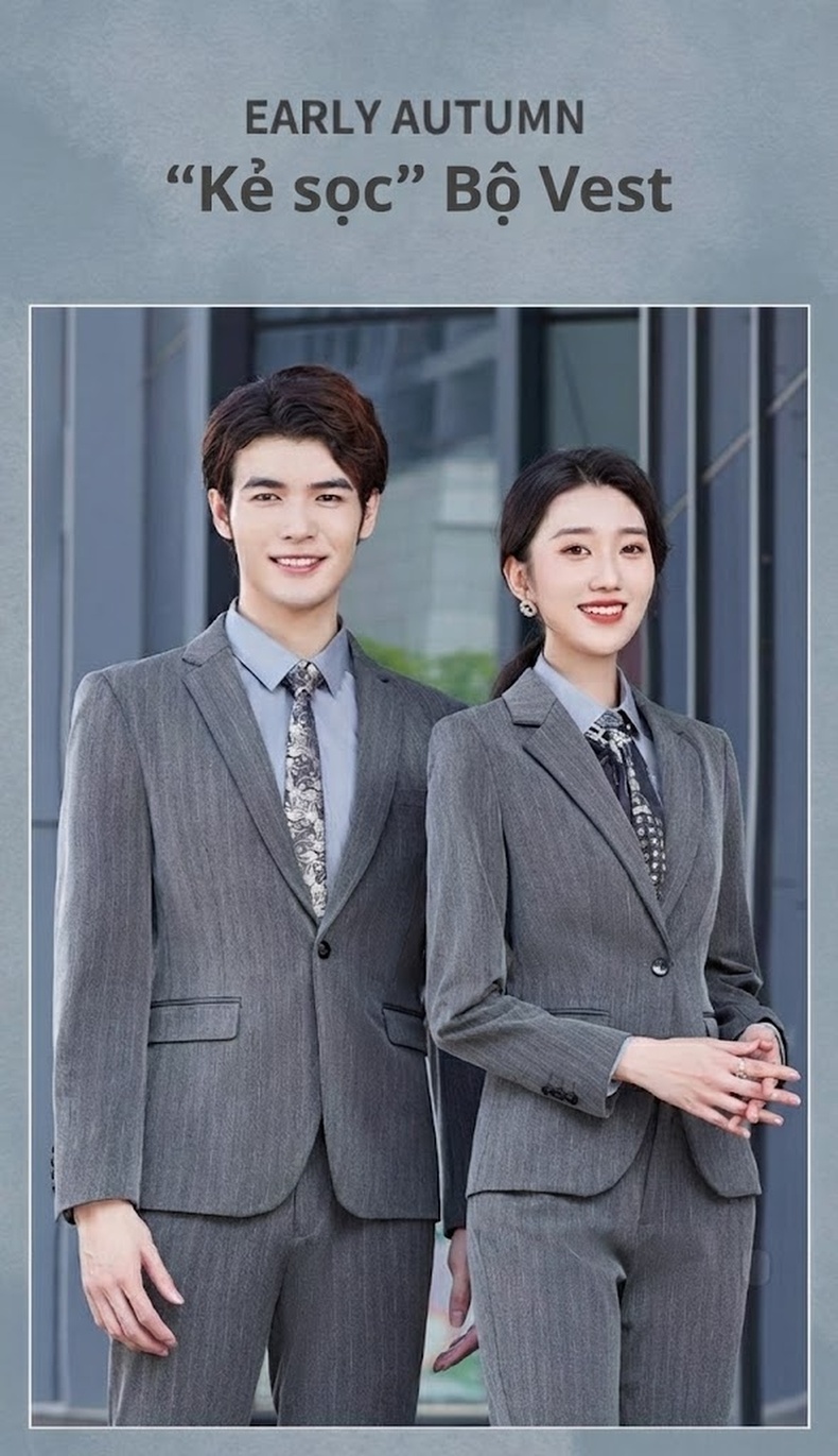 Bộ Vest Công Sở Dài Tay Kẻ Sọc Dáng Ôm Cho Nam và Nữ Màu Xám chi tiết 2