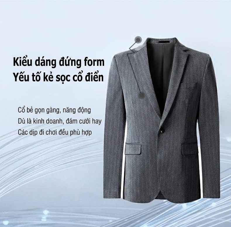 Bộ Vest Công Sở Dài Tay Kẻ Sọc Dáng Ôm Cho Nam và Nữ Màu Xám chi tiết 4