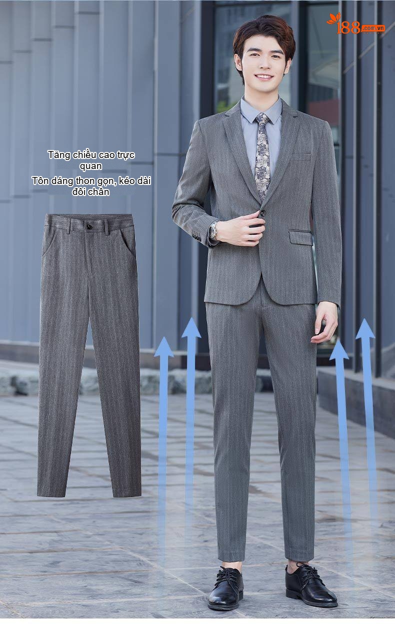 Bộ Vest Công Sở Dài Tay Kẻ Sọc Dáng Ôm Cho Nam và Nữ Màu Xám chi tiết 5