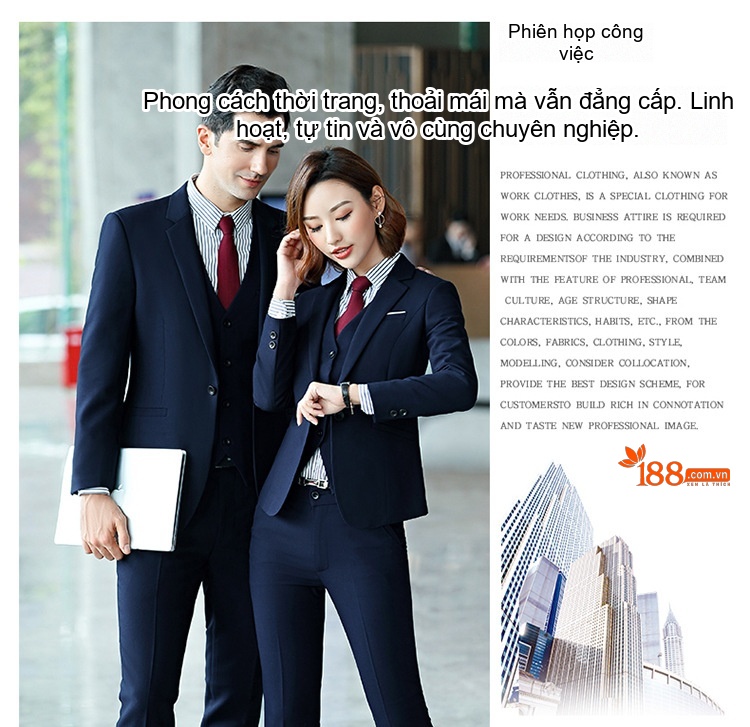 Bộ Vest Công Sở Dài Tay Phong Cách Hàn Quốc Màu Đen, Xanh Dương, Đỏ chi tiết 15
