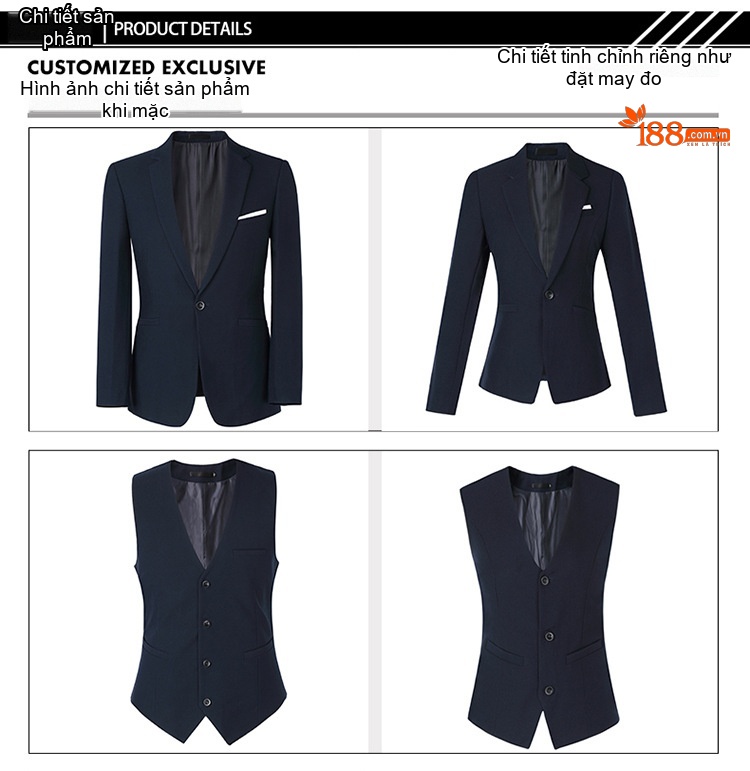 Bộ Vest Công Sở Dài Tay Phong Cách Hàn Quốc Màu Đen, Xanh Dương, Đỏ chi tiết 20