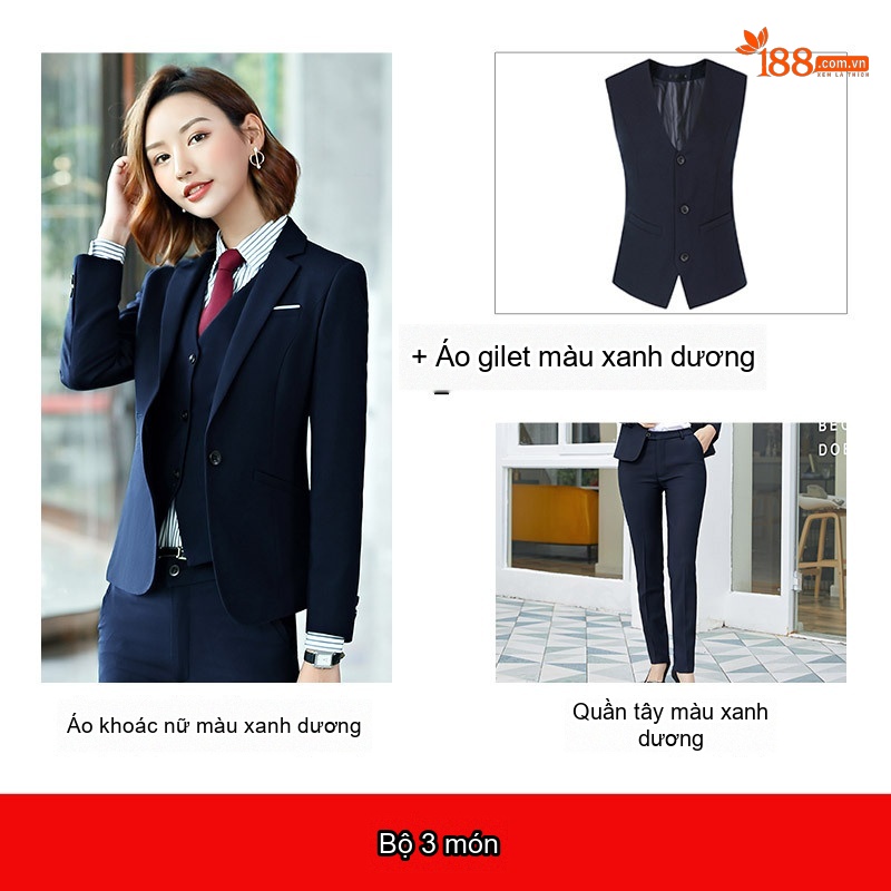 Bộ Vest Công Sở Dài Tay Phong Cách Hàn Quốc Màu Đen, Xanh Dương, Đỏ