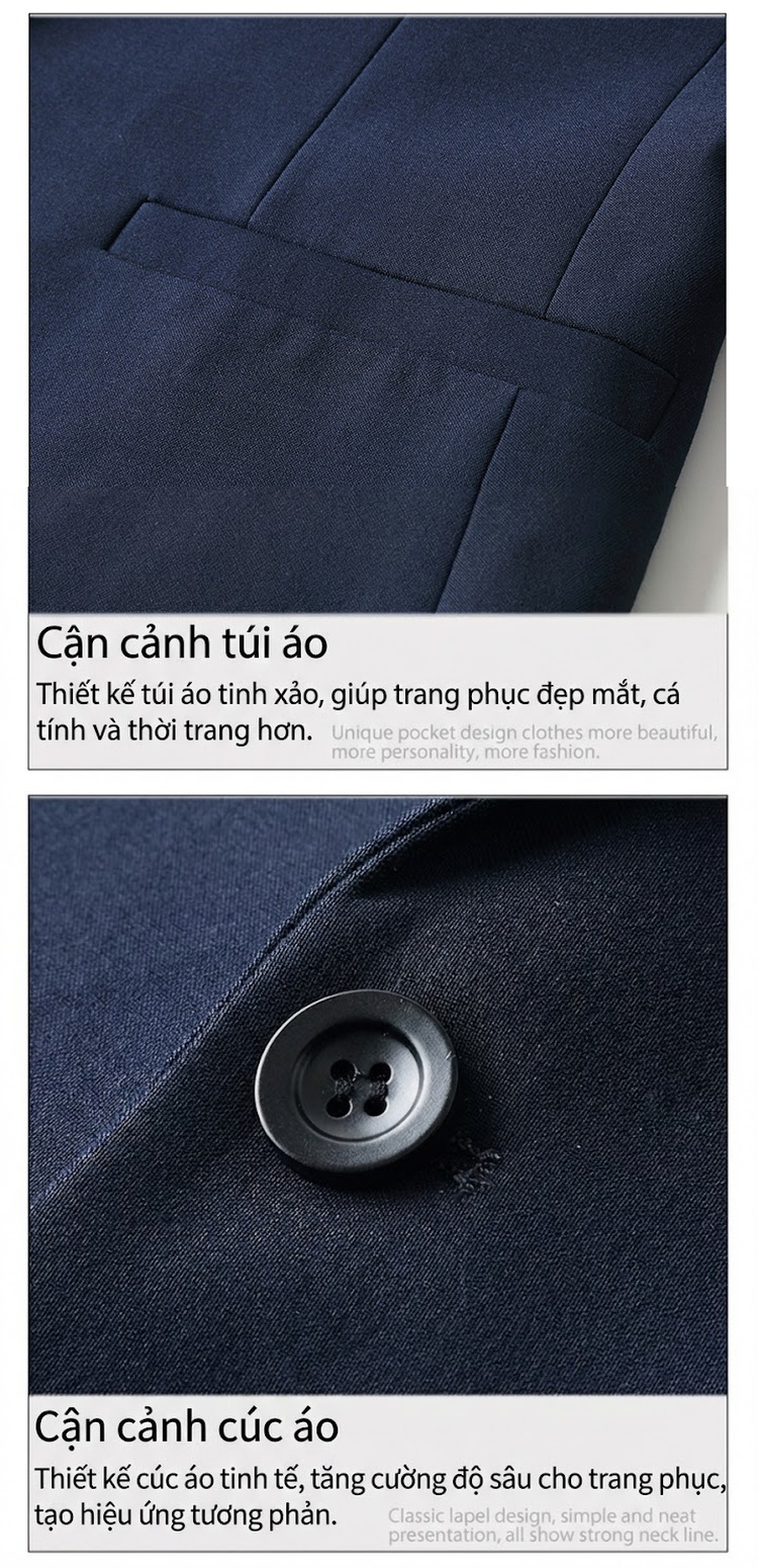 Bộ Vest Công Sở Dài Tay Phong Cách Hàn Quốc Màu Đen, Xanh Dương, Đỏ chi tiết 23