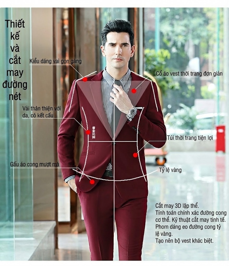 Bộ Vest Công Sở Dài Tay Phong Cách Hàn Quốc Màu Đen, Xanh Dương, Đỏ chi tiết 8