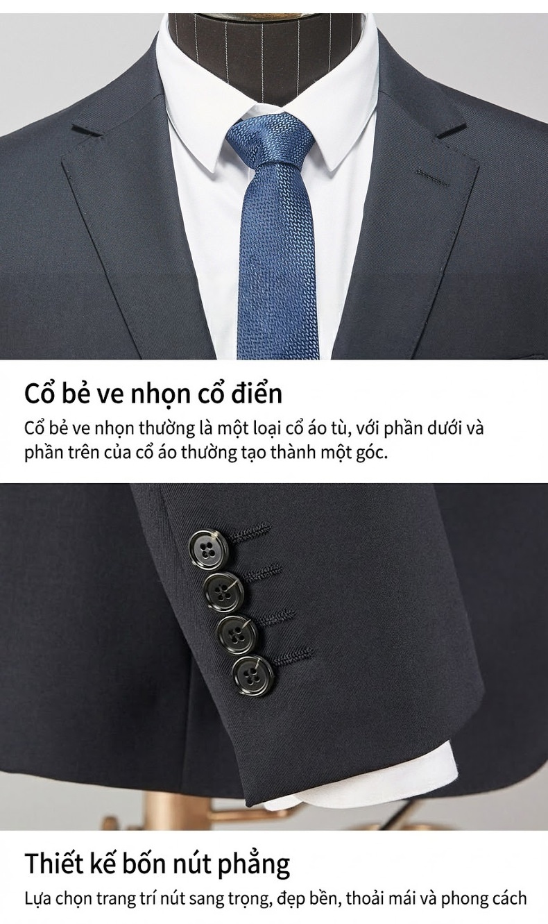 Bộ Vest Công Sở Nam Nữ Dáng Ôm Len Lông Cừu 70 Hai Nút Màu Đen, Xám chi tiết 5