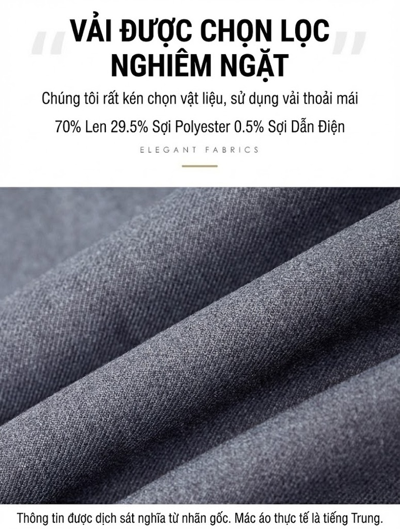 Bộ Vest Công Sở Nam Nữ Dáng Ôm Len Lông Cừu 70 Hai Nút Màu Đen, Xám chi tiết 1