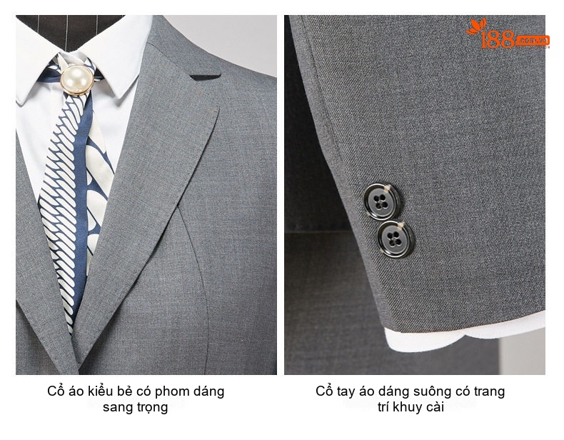 Bộ Vest Công Sở Nam Nữ Dáng Ôm Len Lông Cừu 70 Hai Nút Màu Đen, Xám chi tiết 3