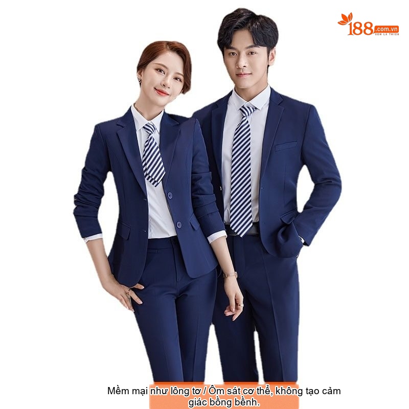 Bộ Vest Công Sở Nam Nữ Dày Dặn Lót Lông Màu Đen, Xanh Navy