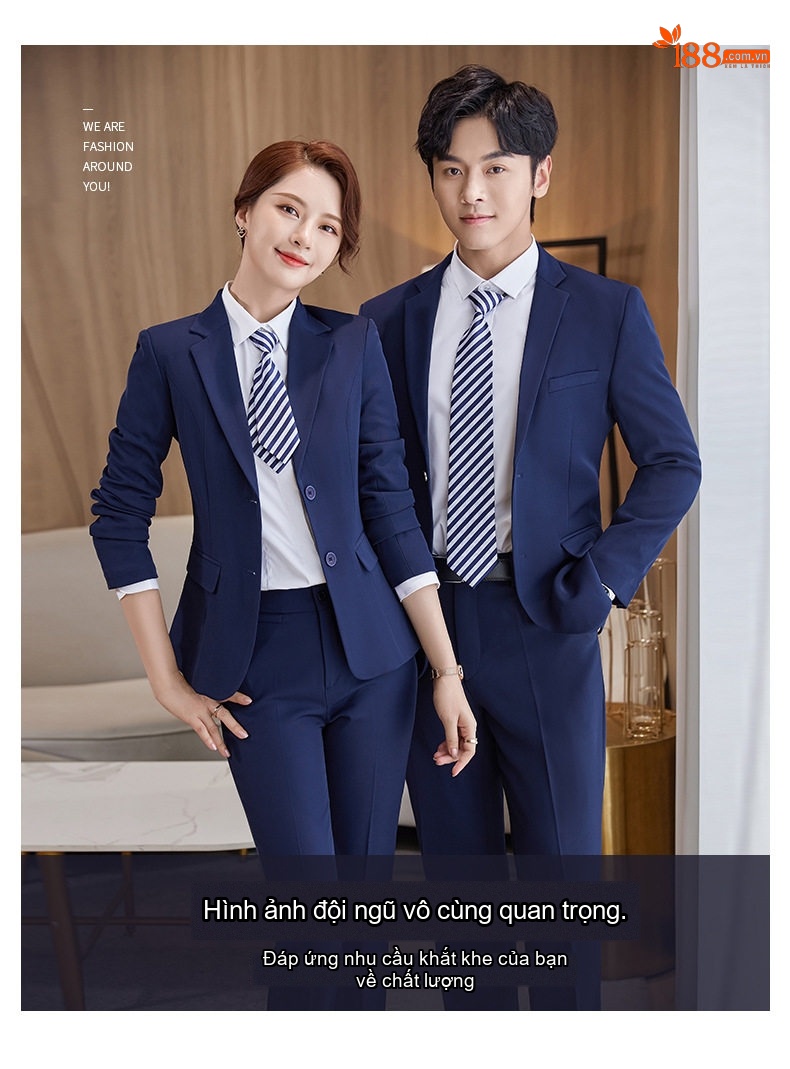 Bộ Vest Công Sở Nam Nữ Dày Dặn Lót Lông Màu Đen, Xanh Navy chi tiết 2