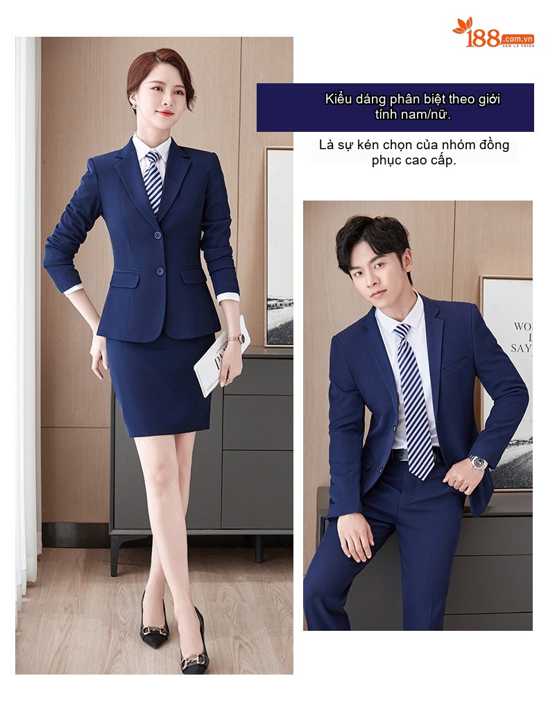 Bộ Vest Công Sở Nam Nữ Dày Dặn Lót Lông Màu Đen, Xanh Navy chi tiết 3