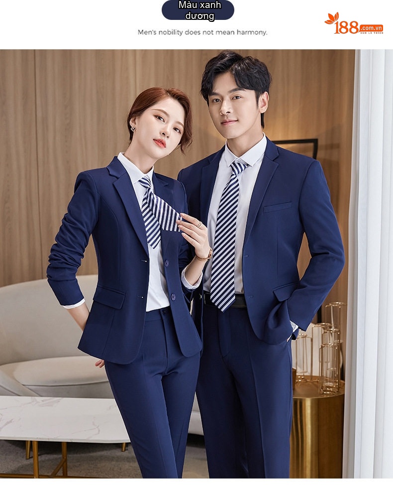 Bộ Vest Công Sở Nam Nữ Dày Dặn Lót Lông Màu Đen, Xanh Navy chi tiết 8