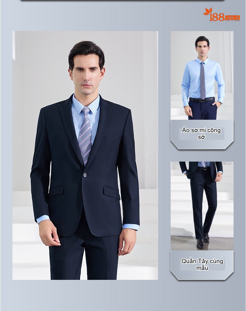 Bộ Vest Công Sở Nam Nữ Màu Xanh Than chi tiết 22