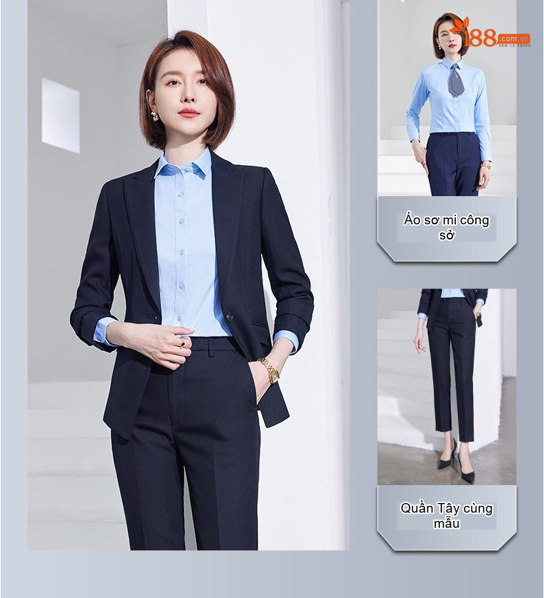 Bộ Vest Công Sở Nam Nữ Màu Xanh Than chi tiết 23