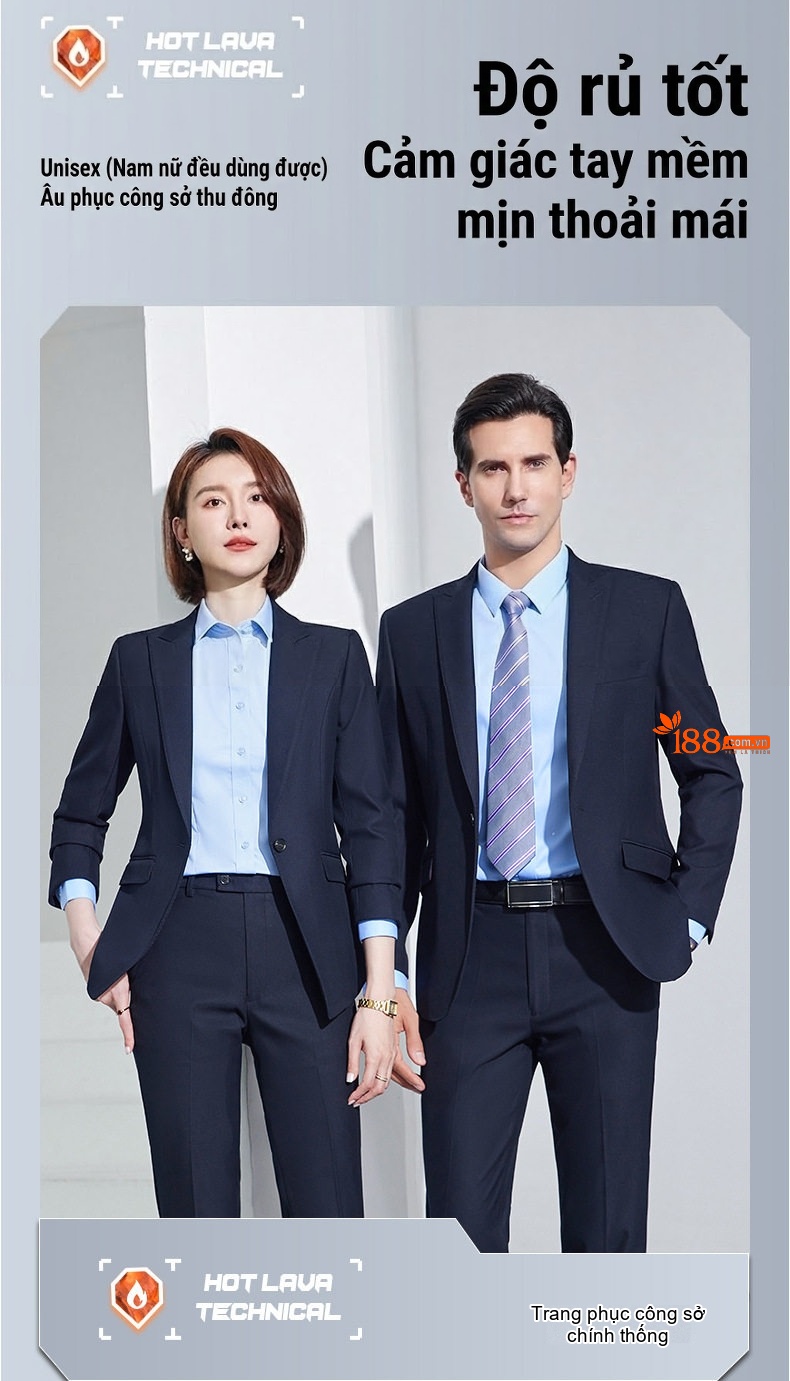 Bộ Vest Công Sở Nam Nữ Màu Xanh Than chi tiết 21