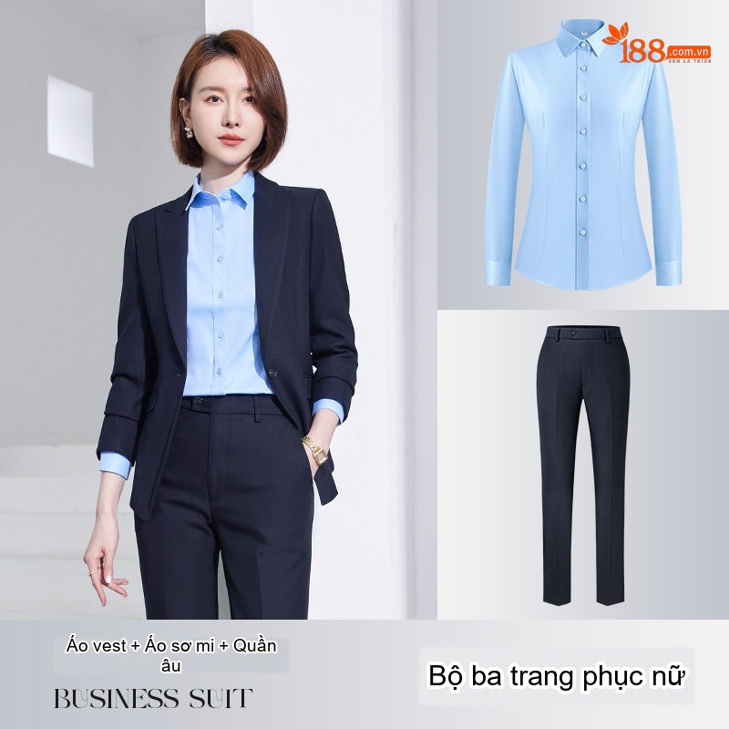 Bộ Vest Công Sở Nam Nữ Màu Xanh Than