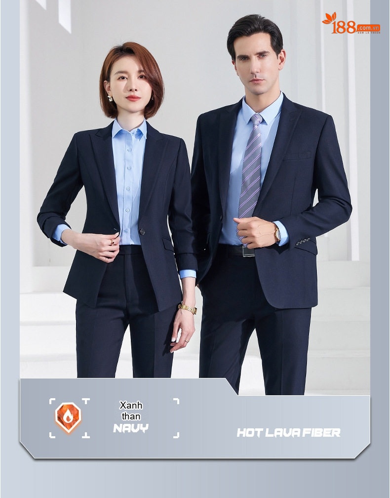 Bộ Vest Công Sở Nam Nữ Màu Xanh Than chi tiết 9