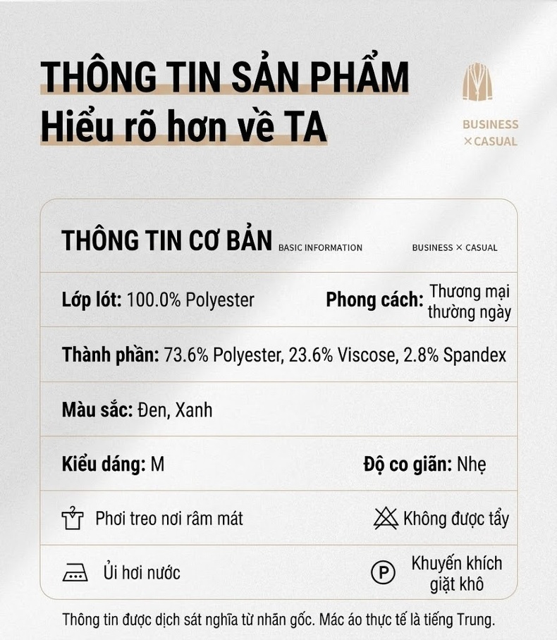 Bộ Vest Công Sở Nam Nữ Quần Dài Tay Dài Màu Đen, Xanh Navy chi tiết 10