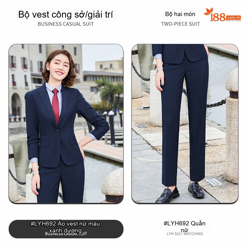 Bộ Vest Công Sở Nam Nữ Quần Dài Tay Dài Màu Đen, Xanh Navy