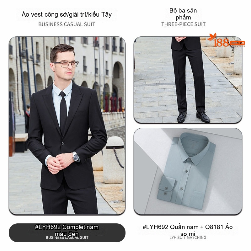 Bộ Vest Công Sở Nam Nữ Quần Dài Tay Dài Màu Đen, Xanh Navy