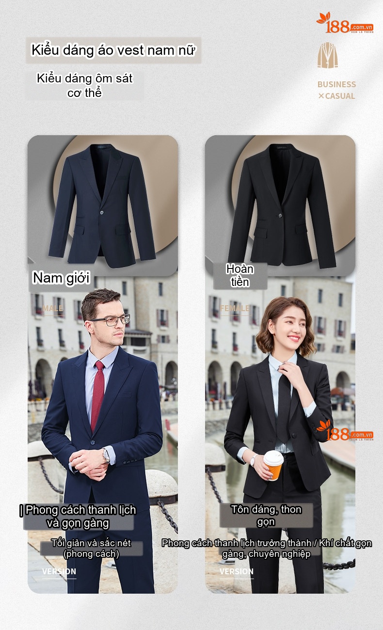 Bộ Vest Công Sở Nam Nữ Quần Dài Tay Dài Màu Đen, Xanh Navy chi tiết 5