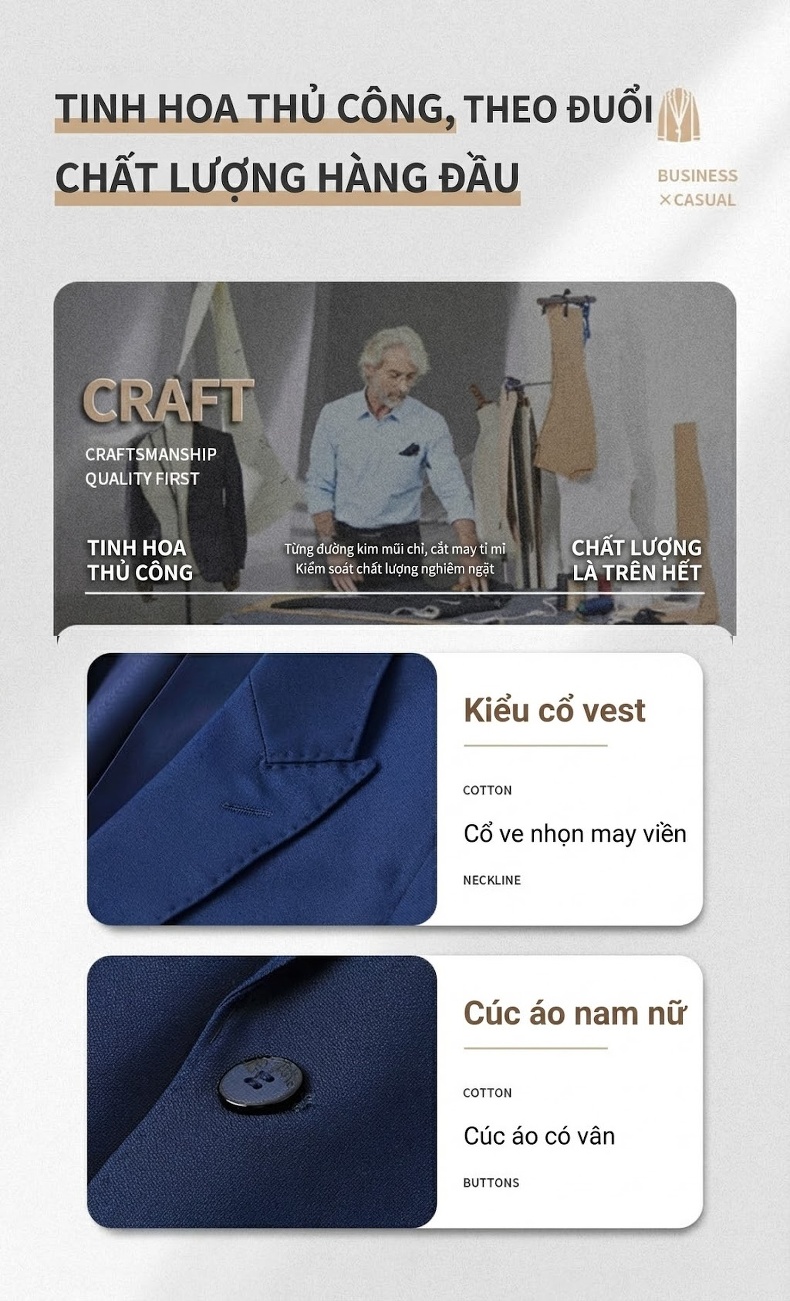 Bộ Vest Công Sở Nam Nữ Quần Dài Tay Dài Màu Đen, Xanh Navy chi tiết 7