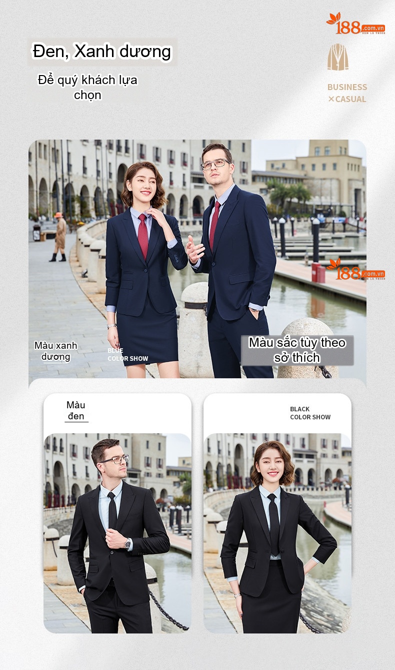 Bộ Vest Công Sở Nam Nữ Quần Dài Tay Dài Màu Đen, Xanh Navy chi tiết 9