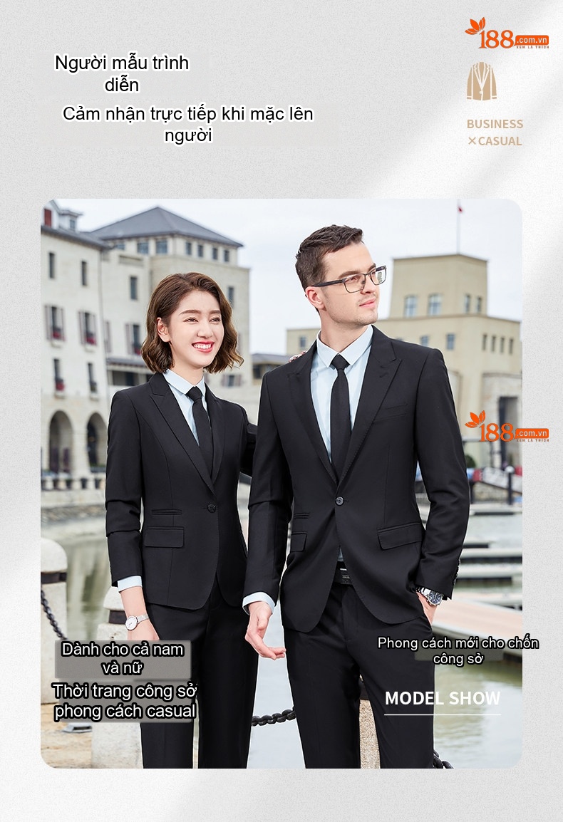 Bộ Vest Công Sở Nam Nữ Quần Dài Tay Dài Màu Đen, Xanh Navy chi tiết 13