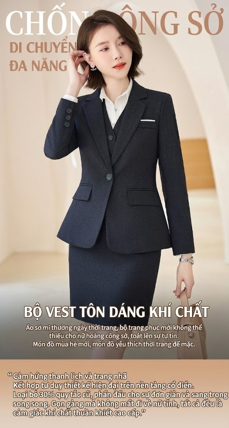 Bộ Vest Công Sở Nữ Dáng Ôm Tay Dài Màu Đen chi tiết 3