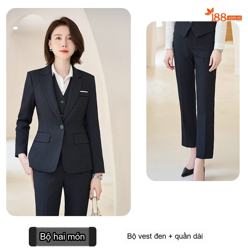 Bộ Vest Công Sở Nữ Dáng Ôm Tay Dài Màu Đen