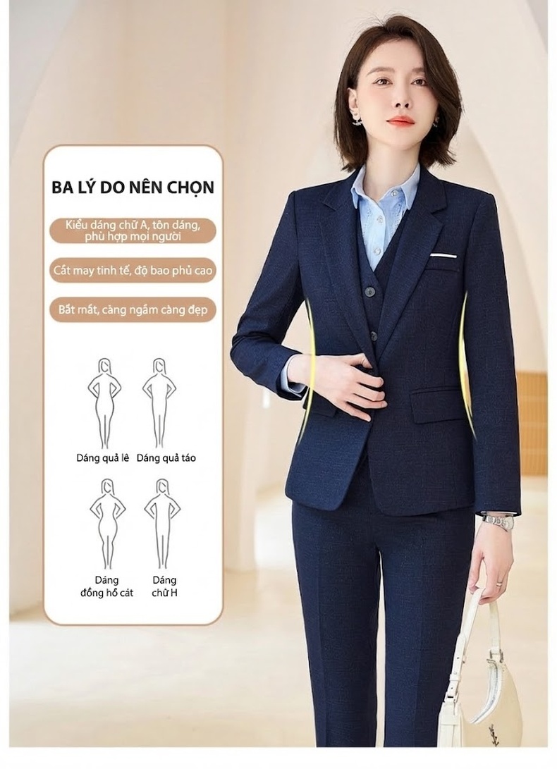 Bộ Vest Công Sở Nữ Dáng Ôm Tay Dài Màu Đen chi tiết 7