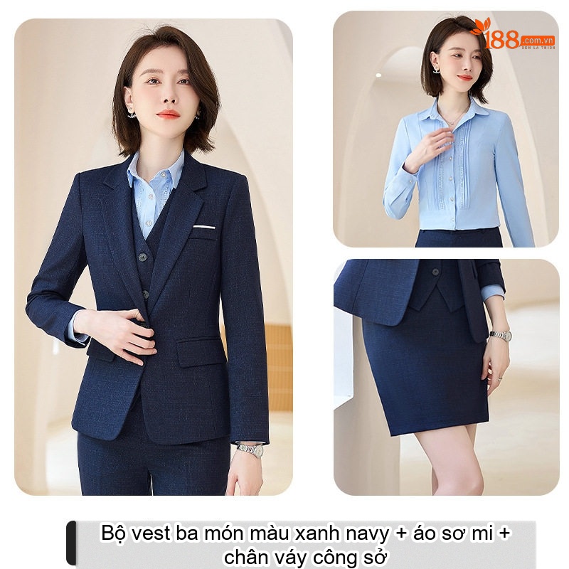 Bộ Vest Công Sở Nữ Dáng Ôm Tay Dài Màu Đen