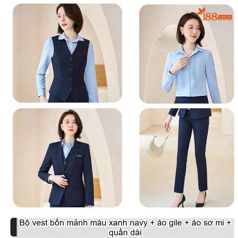 Bộ Vest Công Sở Nữ Dáng Ôm Tay Dài Màu Đen