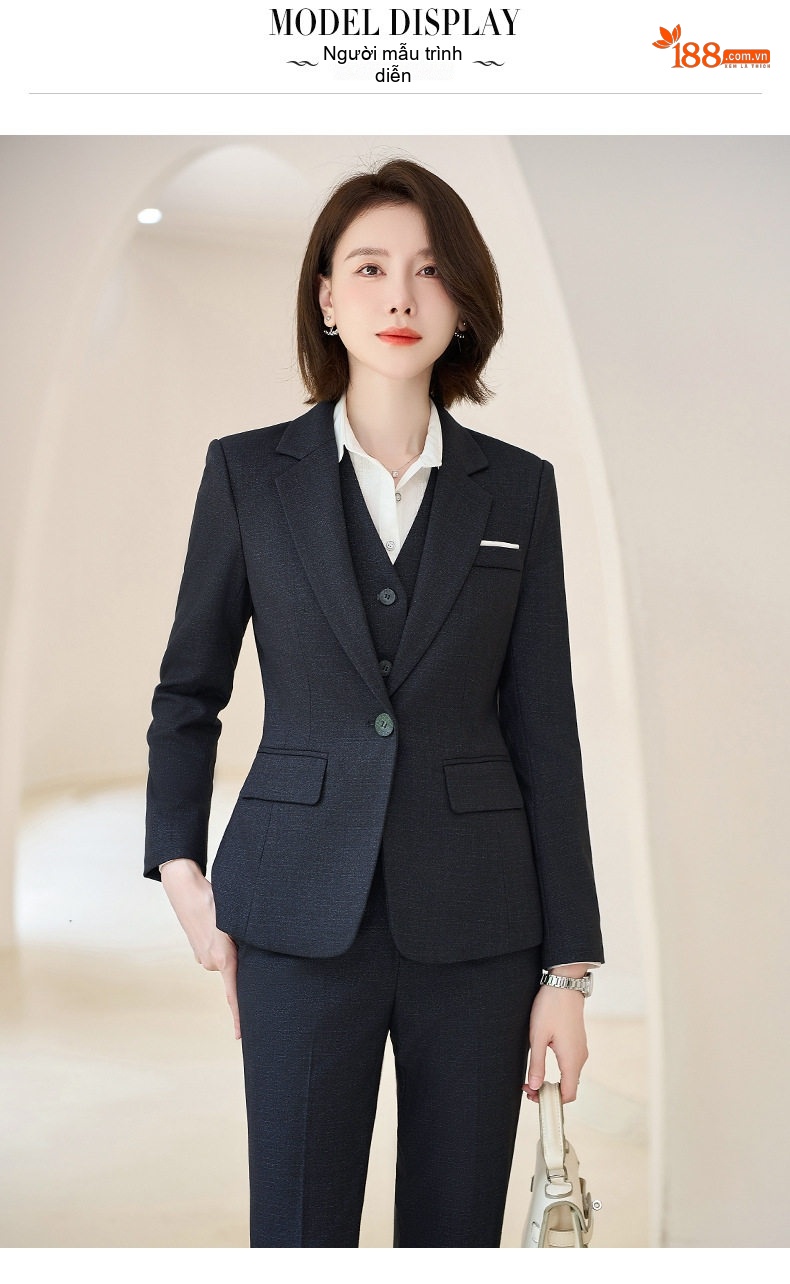 Bộ Vest Công Sở Nữ Dáng Ôm Tay Dài Màu Đen chi tiết 13