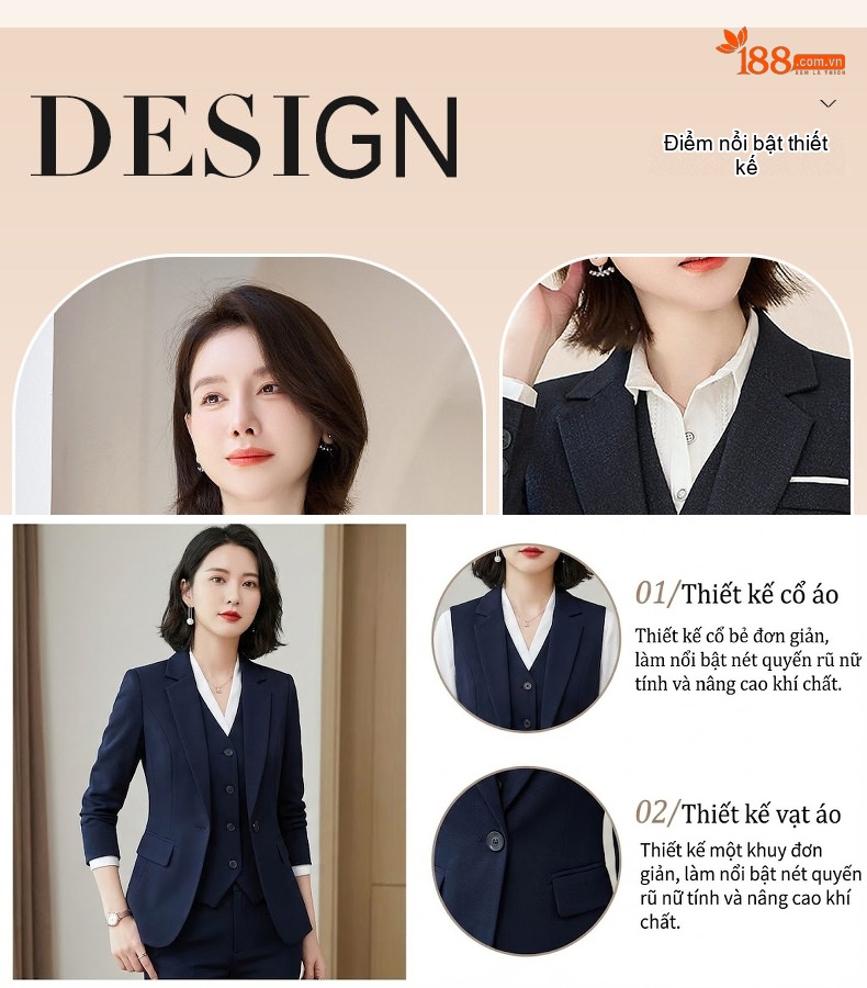 Bộ Vest Công Sở Nữ Dáng Ôm Tay Dài Màu Đen chi tiết 5