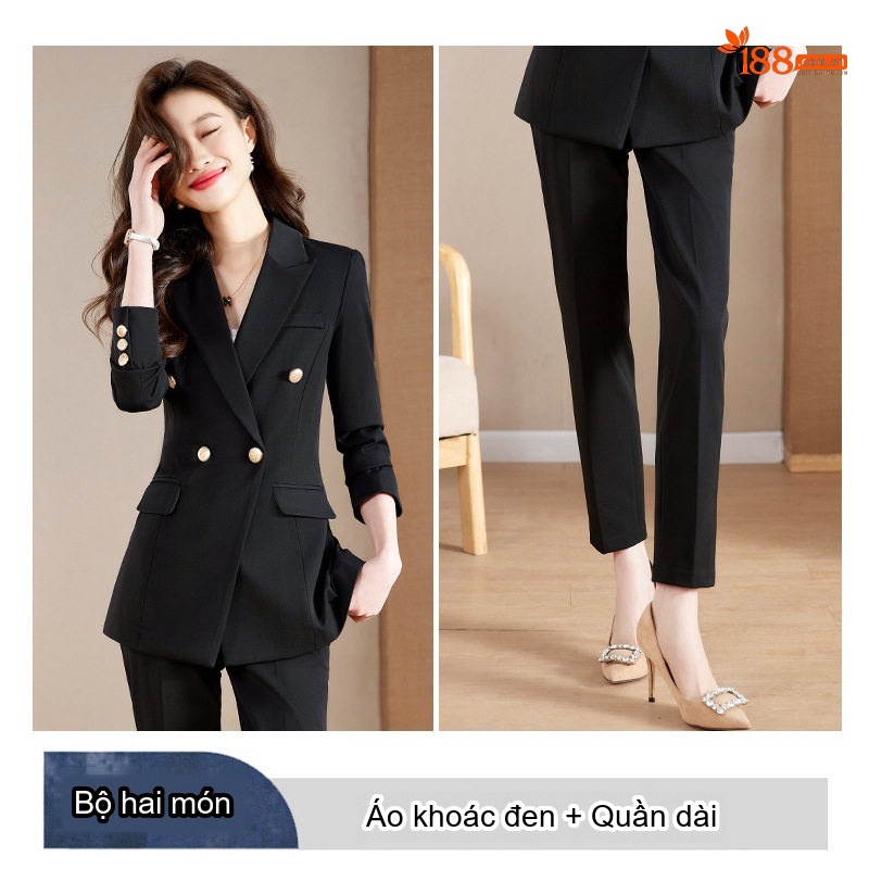 Bộ Vest Công Sở Nữ Dáng Ôm Thanh Lịch Màu Xanh Than, Xám, Trắng, Đen