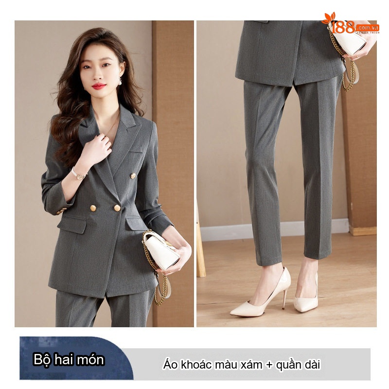 Bộ Vest Công Sở Nữ Dáng Ôm Thanh Lịch Màu Xanh Than, Xám, Trắng, Đen