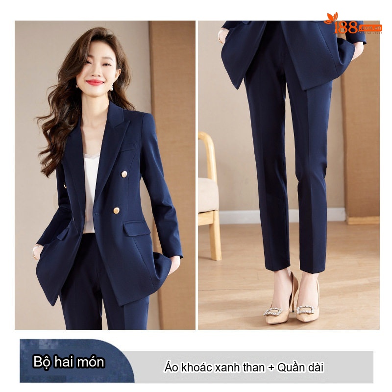 Bộ Vest Công Sở Nữ Dáng Ôm Thanh Lịch Màu Xanh Than, Xám, Trắng, Đen
