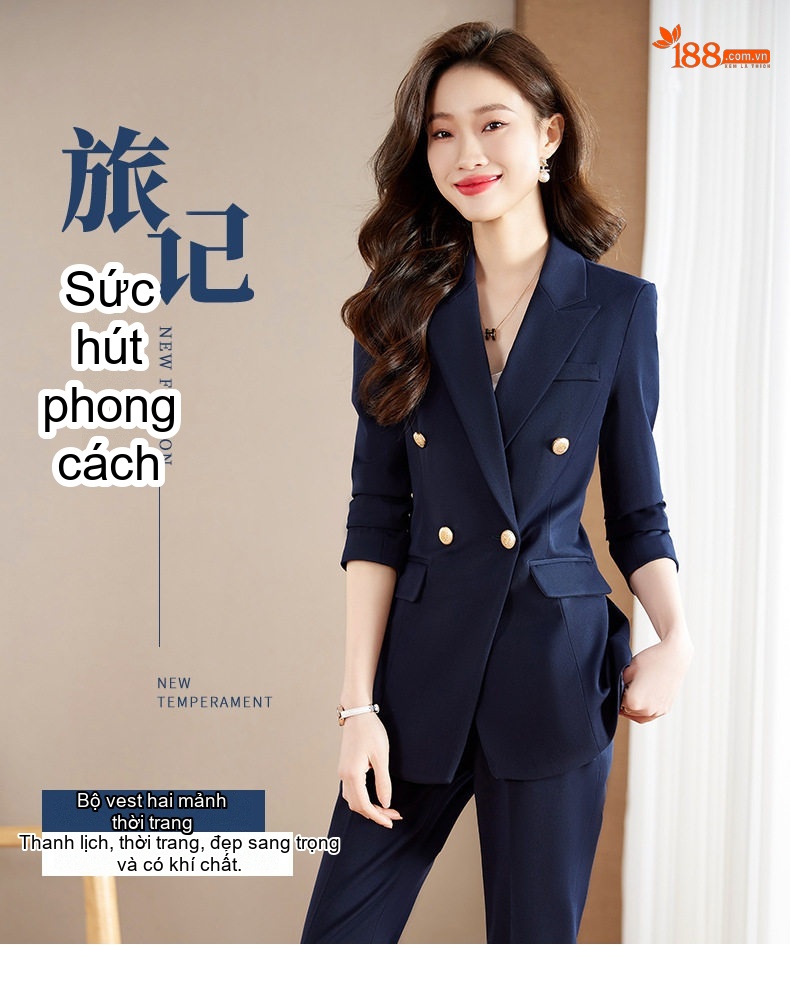 Bộ Vest Công Sở Nữ Dáng Ôm Thanh Lịch Màu Xanh Than, Xám, Trắng, Đen chi tiết 2