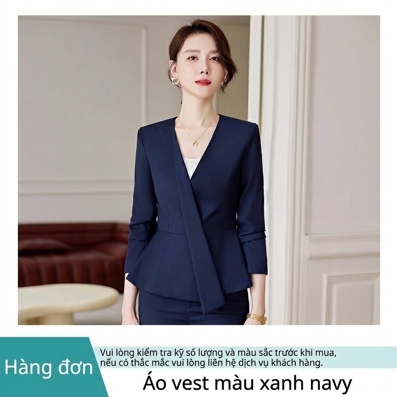 Bộ Vest Công Sở Nữ Dáng Peplum Quần/Chân Váy Màu Xám, Xanh Navy, Đen