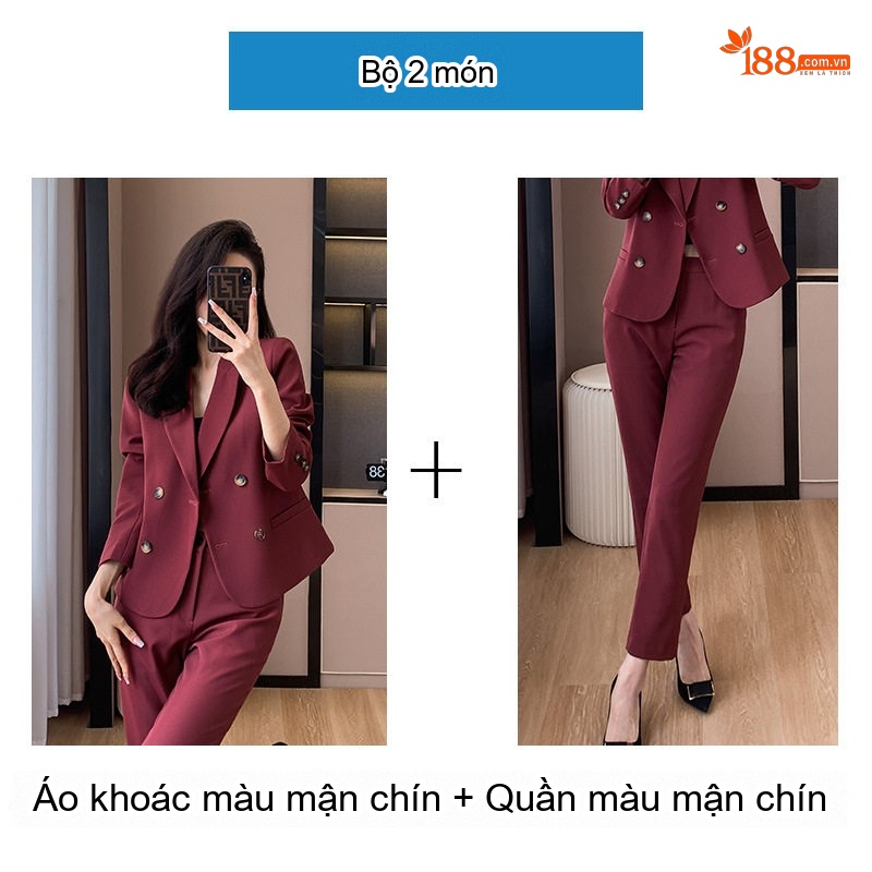 Bộ Vest Công Sở Nữ Màu Mận, Đen, Kem, Be