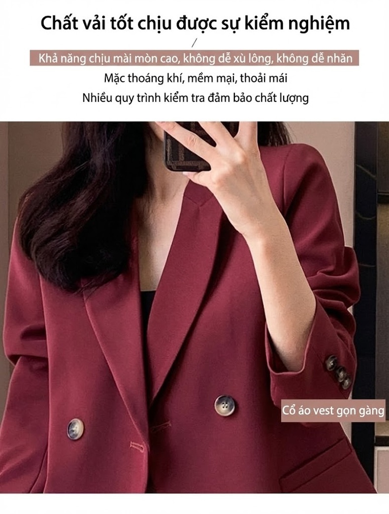 Bộ Vest Công Sở Nữ Màu Mận, Đen, Kem, Be chi tiết 4