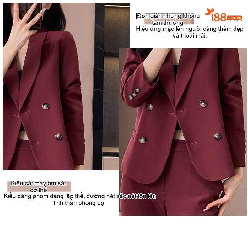 Bộ Vest Công Sở Nữ Màu Mận, Đen, Kem, Be chi tiết 5