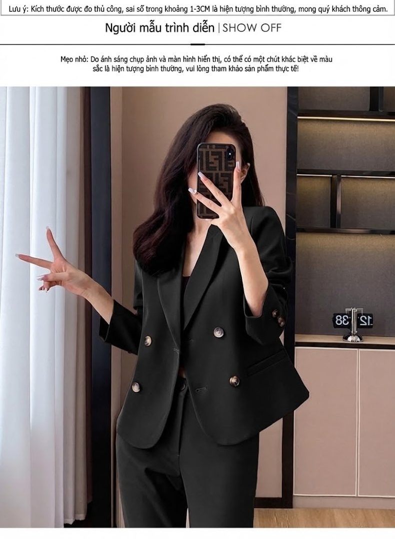 Bộ Vest Công Sở Nữ Màu Mận, Đen, Kem, Be chi tiết 8