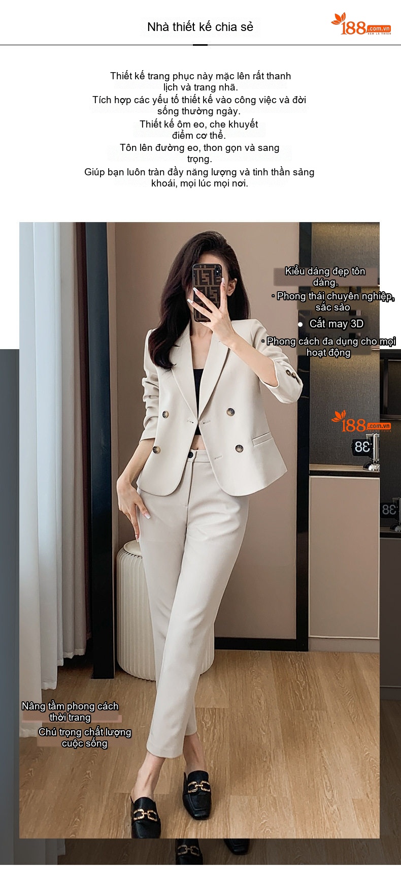 Bộ Vest Công Sở Nữ Màu Mận, Đen, Kem, Be chi tiết 2