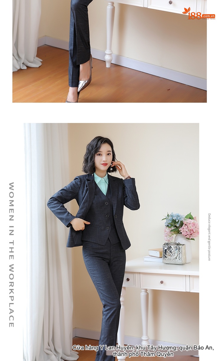 Bộ Vest Công Sở Nữ Phong Cách Hàn Quốc Thiết Kế Thanh Lịch Màu Xanh Navy chi tiết 6