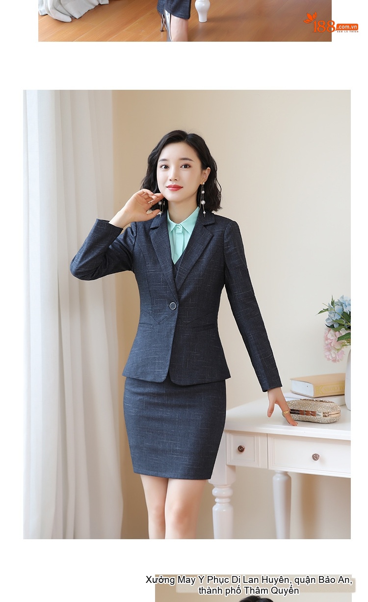 Bộ Vest Công Sở Nữ Phong Cách Hàn Quốc Thiết Kế Thanh Lịch Màu Xanh Navy chi tiết 7