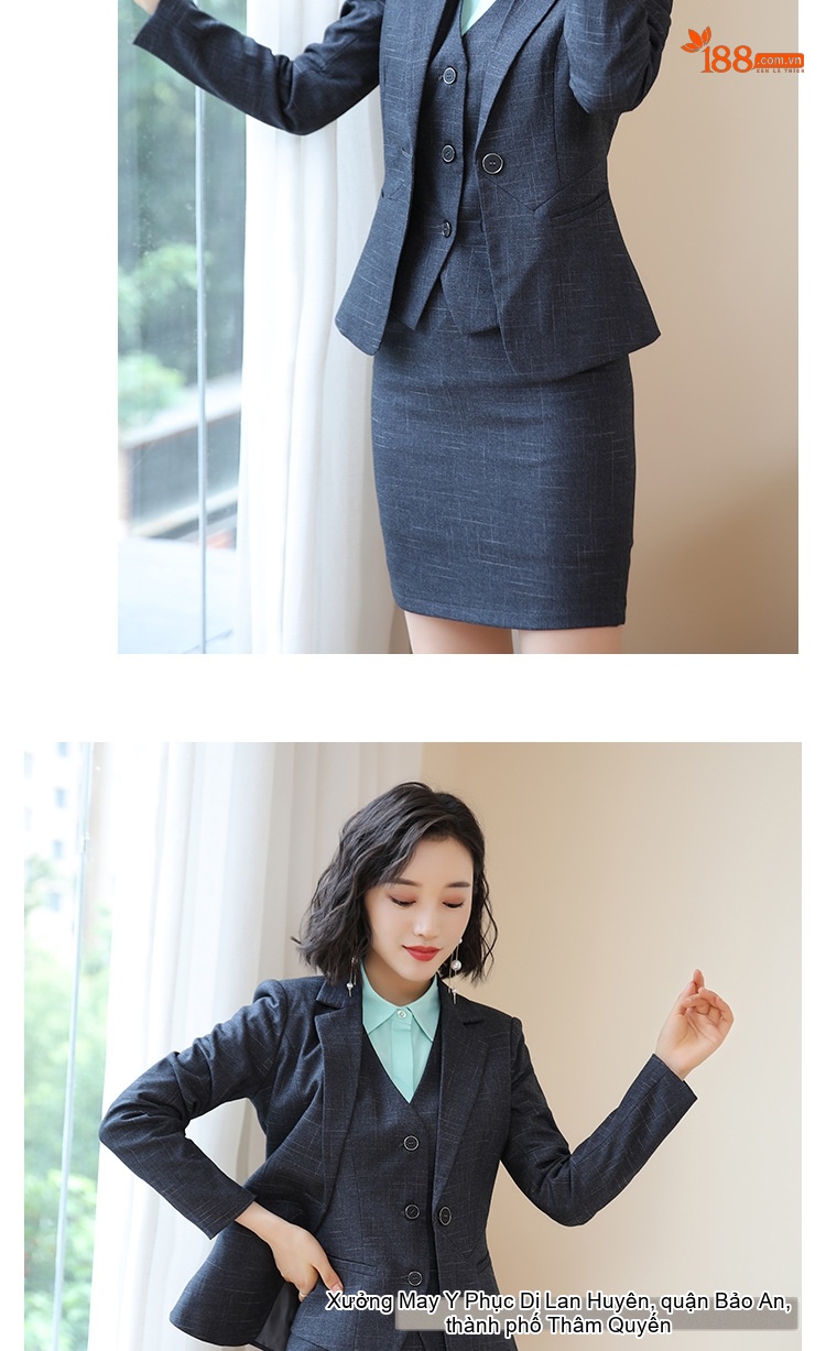 Bộ Vest Công Sở Nữ Phong Cách Hàn Quốc Thiết Kế Thanh Lịch Màu Xanh Navy chi tiết 8