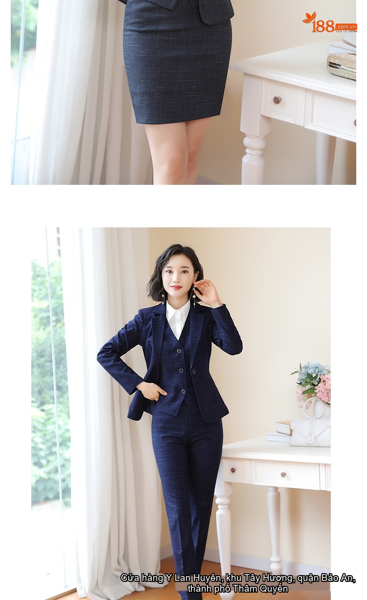 Bộ Vest Công Sở Nữ Phong Cách Hàn Quốc Thiết Kế Thanh Lịch Màu Xanh Navy chi tiết 9